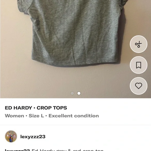 Ed Hardy Gray Tee with Red and Yellow Heart Design L - Picture 2 of 2